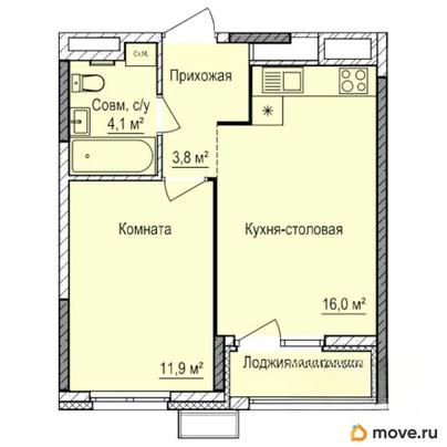 1-комн. квартира, 36.5 м&sup2;