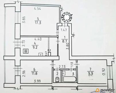 3-комн. квартира, 60 м&sup2;