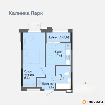 1-комн. квартира, 33.43 м&sup2;