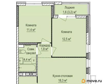 2-комн. квартира, 53.9 м&sup2;