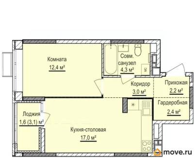 1-комн. квартира, 42.9 м&sup2;