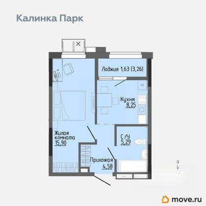 1-комн. квартира, 35.18 м&sup2;