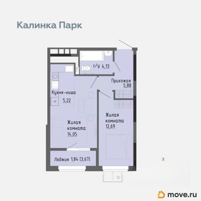 1-комн. квартира, 43.81 м&sup2;