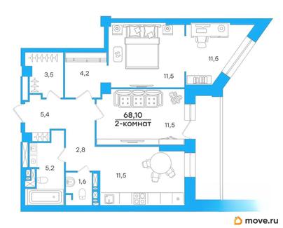2-комн. квартира, 68.1 м&sup2;