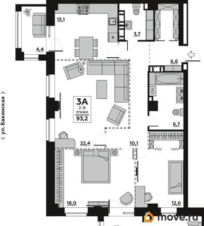 3-комн. квартира, 102.86 м&sup2;