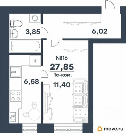 1-комн. квартира, 27.85 м&sup2;