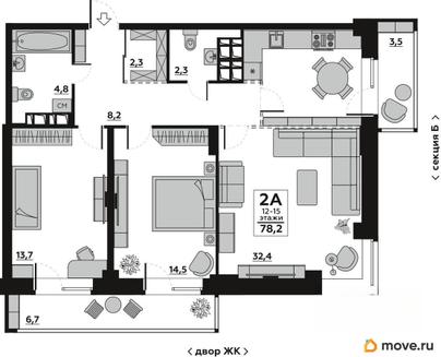 2-комн. квартира, 78.2 м&sup2;