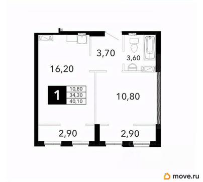 1-комн. квартира, 40.1 м&sup2;