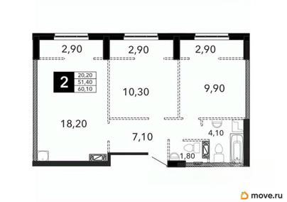 2-комн. квартира, 60.1 м&sup2;