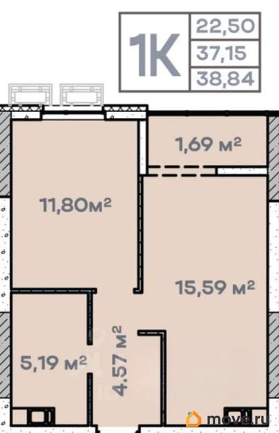1-комн. квартира, 38.84 м&sup2;