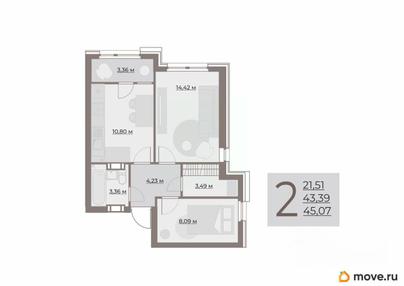 2-комн. квартира, 46.73 м&sup2;