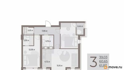 3-комн. квартира, 63.09 м&sup2;