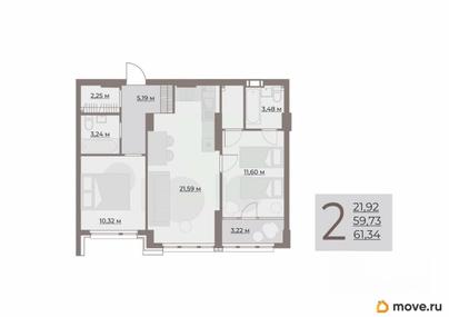 2-комн. квартира, 62.95 м&sup2;