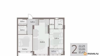 2-комн. квартира, 63.13 м&sup2;