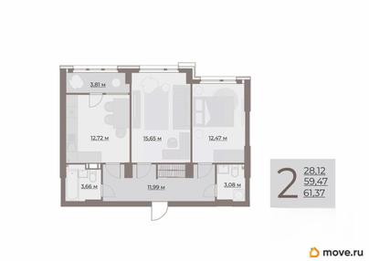 2-комн. квартира, 63.28 м&sup2;