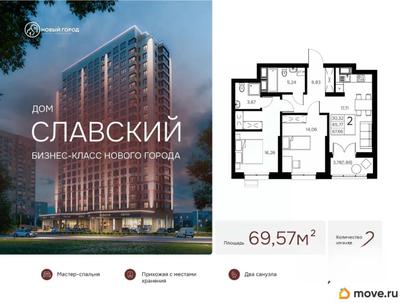 2-комн. квартира, 69.57 м&sup2;