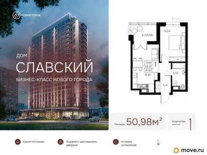 1-комн. квартира, 50.98 м&sup2;