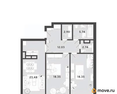 2-комн. квартира, 85.3 м&sup2;