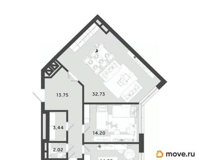 2-комн. квартира, 87.6 м&sup2;