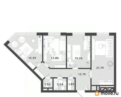 3-комн. квартира, 88.2 м&sup2;