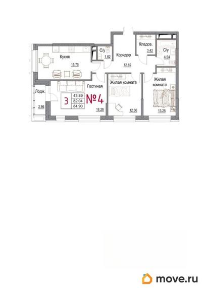 3-комн. квартира, 83.4 м&sup2;