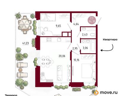 2-комн. квартира, 94.18 м&sup2;
