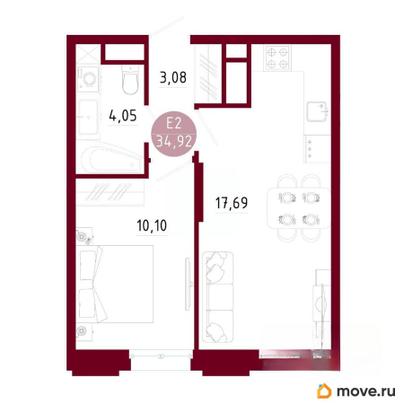 1-комн. квартира, 34.92 м&sup2;