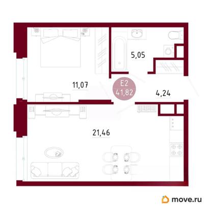 1-комн. квартира, 41.82 м&sup2;