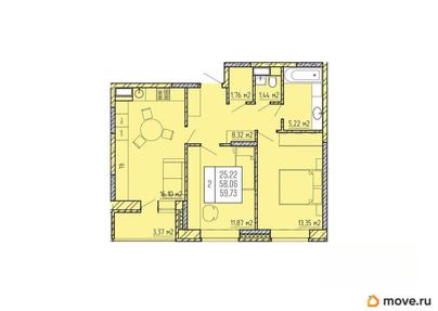 2-комн. квартира, 59.73 м&sup2;