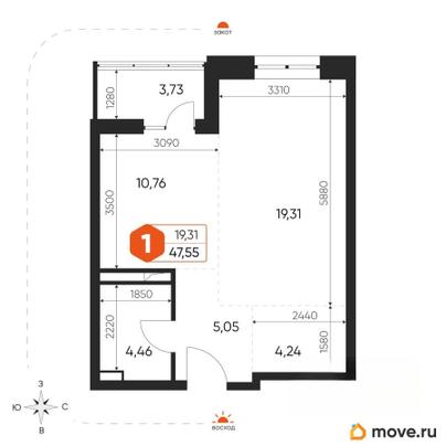 1-комн. квартира, 46.7 м&sup2;