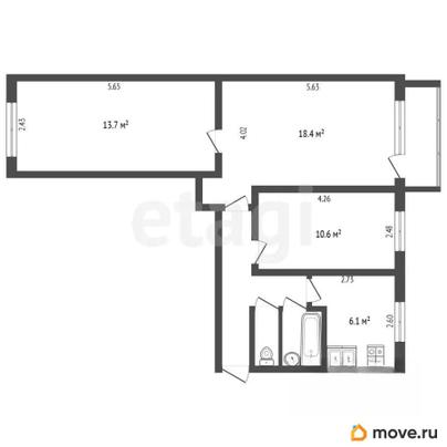 3-комн. квартира, 59.3 м&sup2;