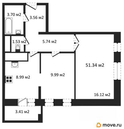 2-комн. квартира, 51.34 м&sup2;
