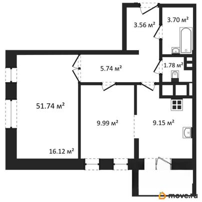 2-комн. квартира, 51.74 м&sup2;