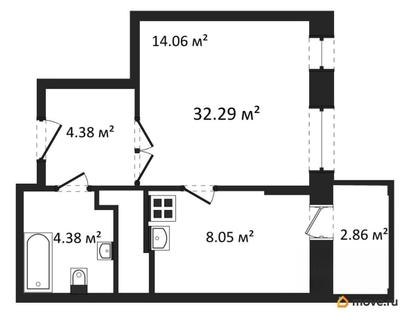 1-комн. квартира, 32.29 м&sup2;