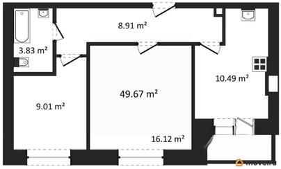 2-комн. квартира, 51.25 м&sup2;