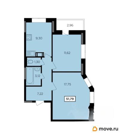 2-комн. квартира, 51.79 м&sup2;