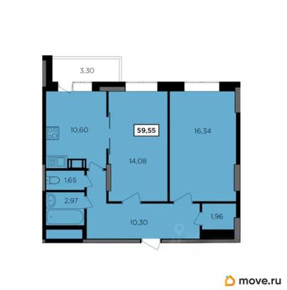 2-комн. квартира, 59.55 м&sup2;