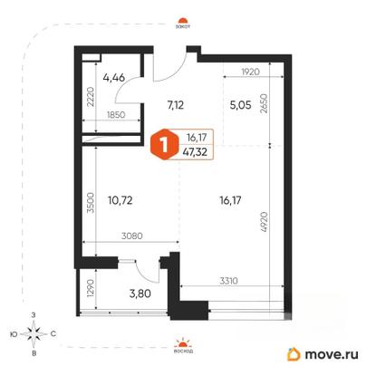 1-комн. квартира, 47.2 м&sup2;