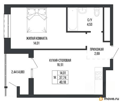 1-комн. квартира, 40.18 м&sup2;