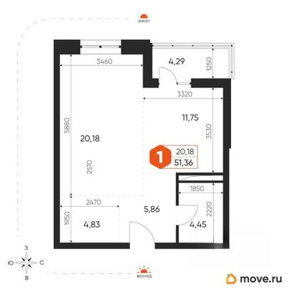 1-комн. квартира, 51.2 м&sup2;