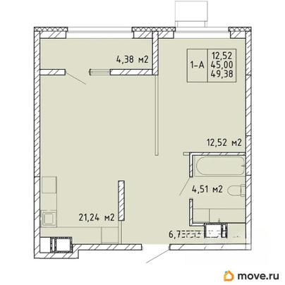 1-комн. квартира, 47.19 м&sup2;