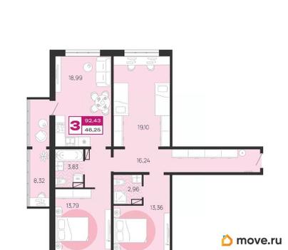 3-комн. квартира, 92.43 м&sup2;