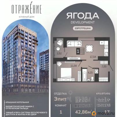 1-комн. квартира, 42.86 м&sup2;