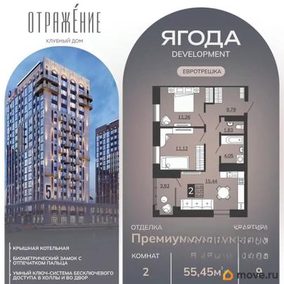 2-комн. квартира, 55.45 м&sup2;