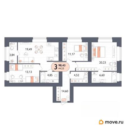 3-комн. квартира, 98.43 м&sup2;
