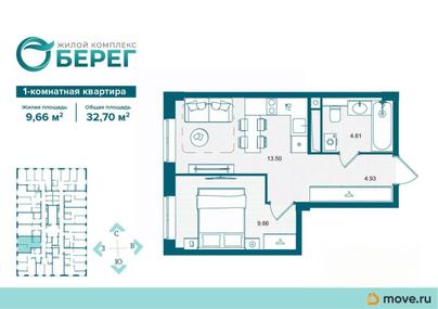 1-комн. квартира, 32.7 м&sup2;