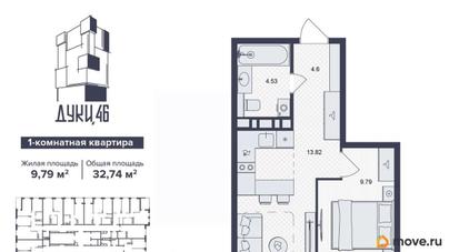 1-комн. квартира, 32.74 м&sup2;