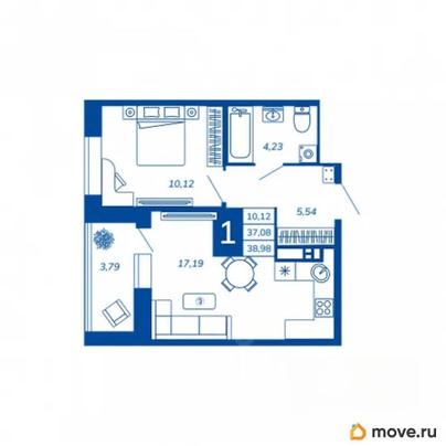 1-комн. квартира, 38.98 м&sup2;