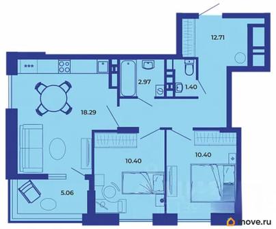 2-комн. квартира, 61.1 м&sup2;