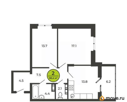 2-комн. квартира, 66 м&sup2;